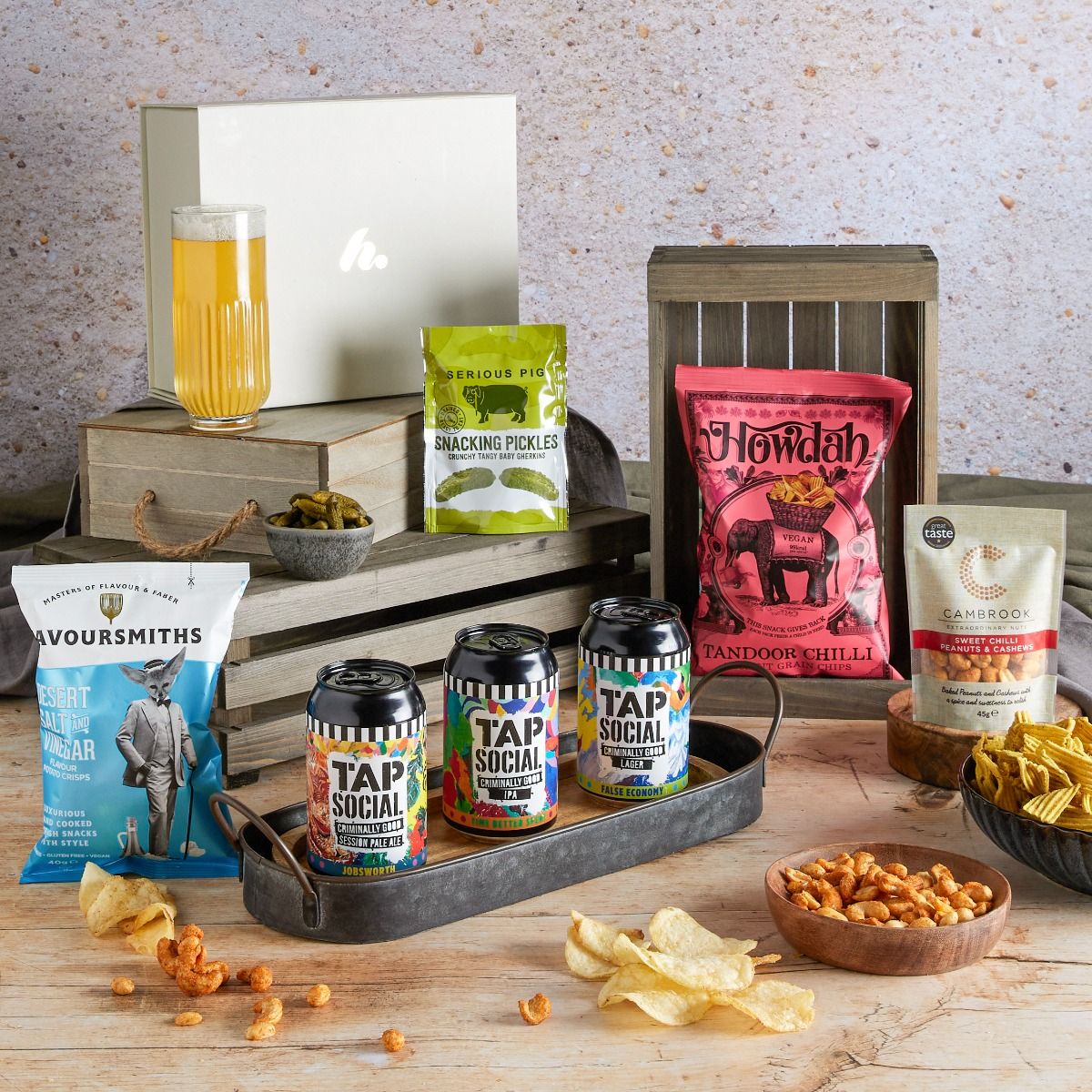 Craft beer hamper with contents on display - as a 30th birthday gift idea suggestion
