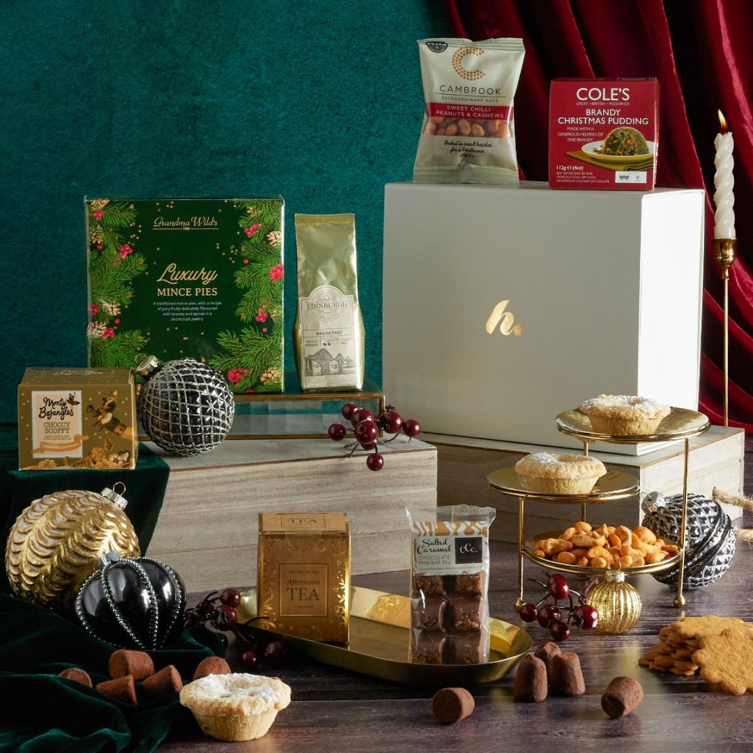Little Taste of Christmas Hamper with contents on display