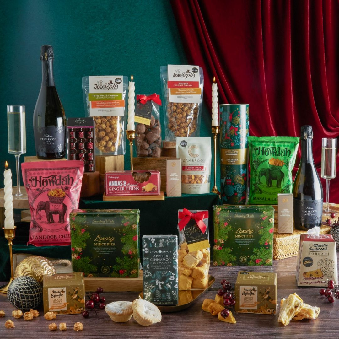 Treat The Team Festive Hamper with contents on display - perfect for Christmas Corporate Gifting