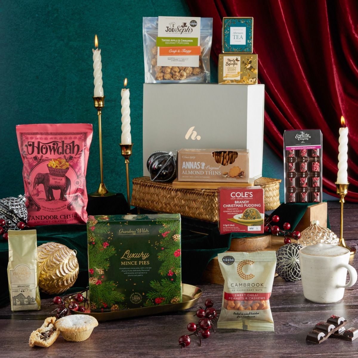 Festive Feast Gift Box with Christmas food contents on display