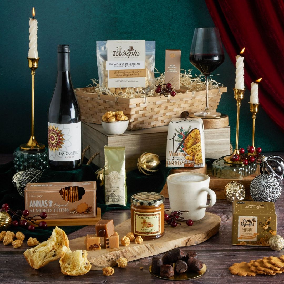  The Gold Standard Christmas Hamper with contents on display