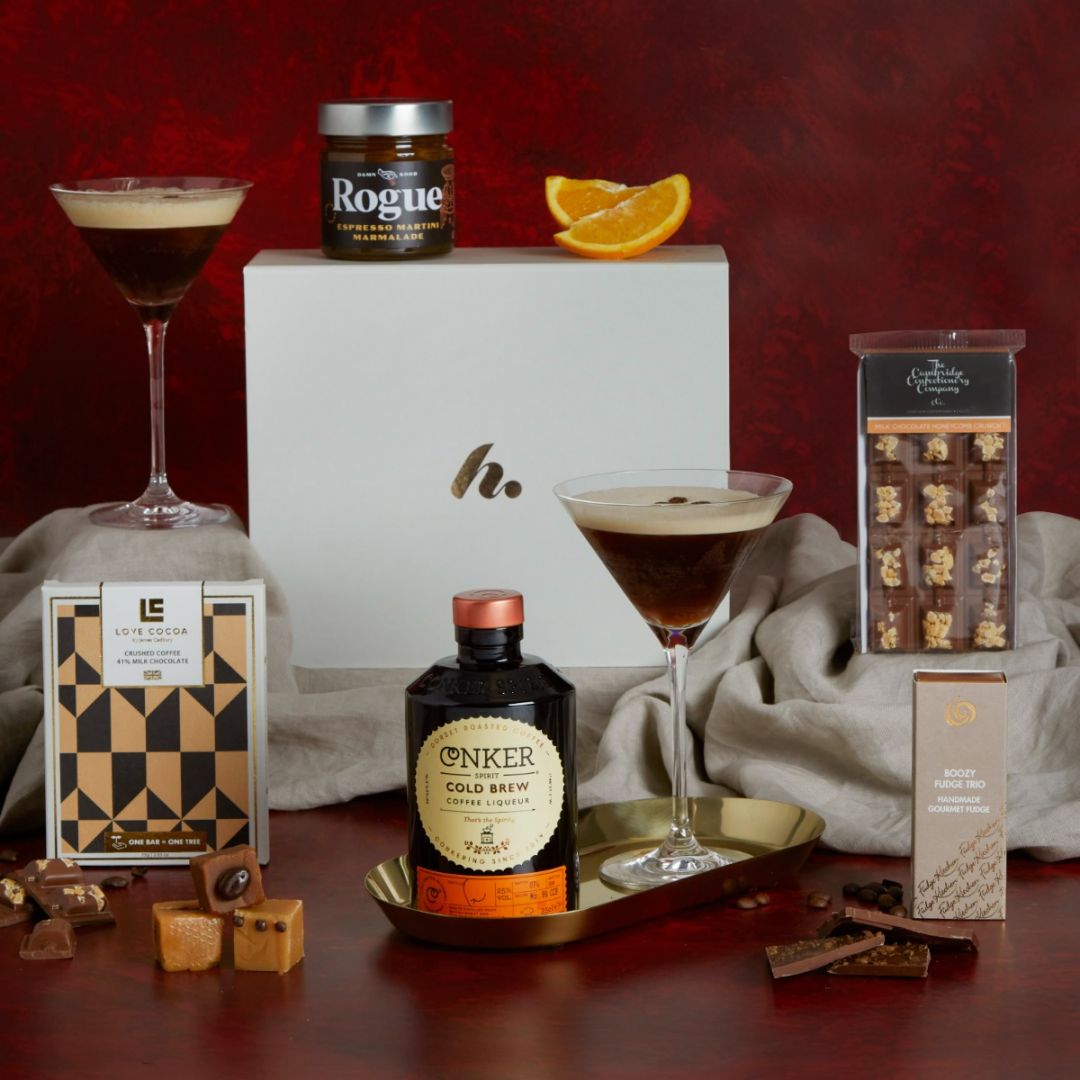 Mother's Day Espresso Martini Hamper with contents on display