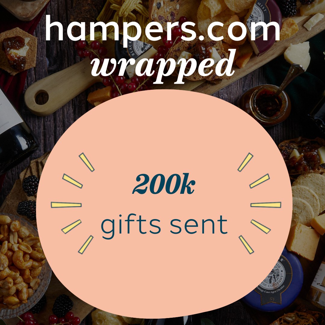 Image text: hampers.com 2023 wrapped, 200k gifts sent