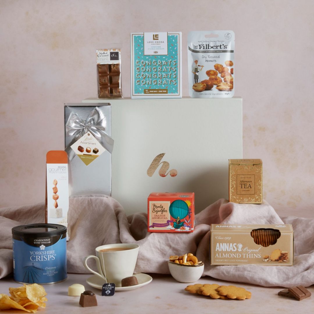 Congratulations Hamper with contents on display