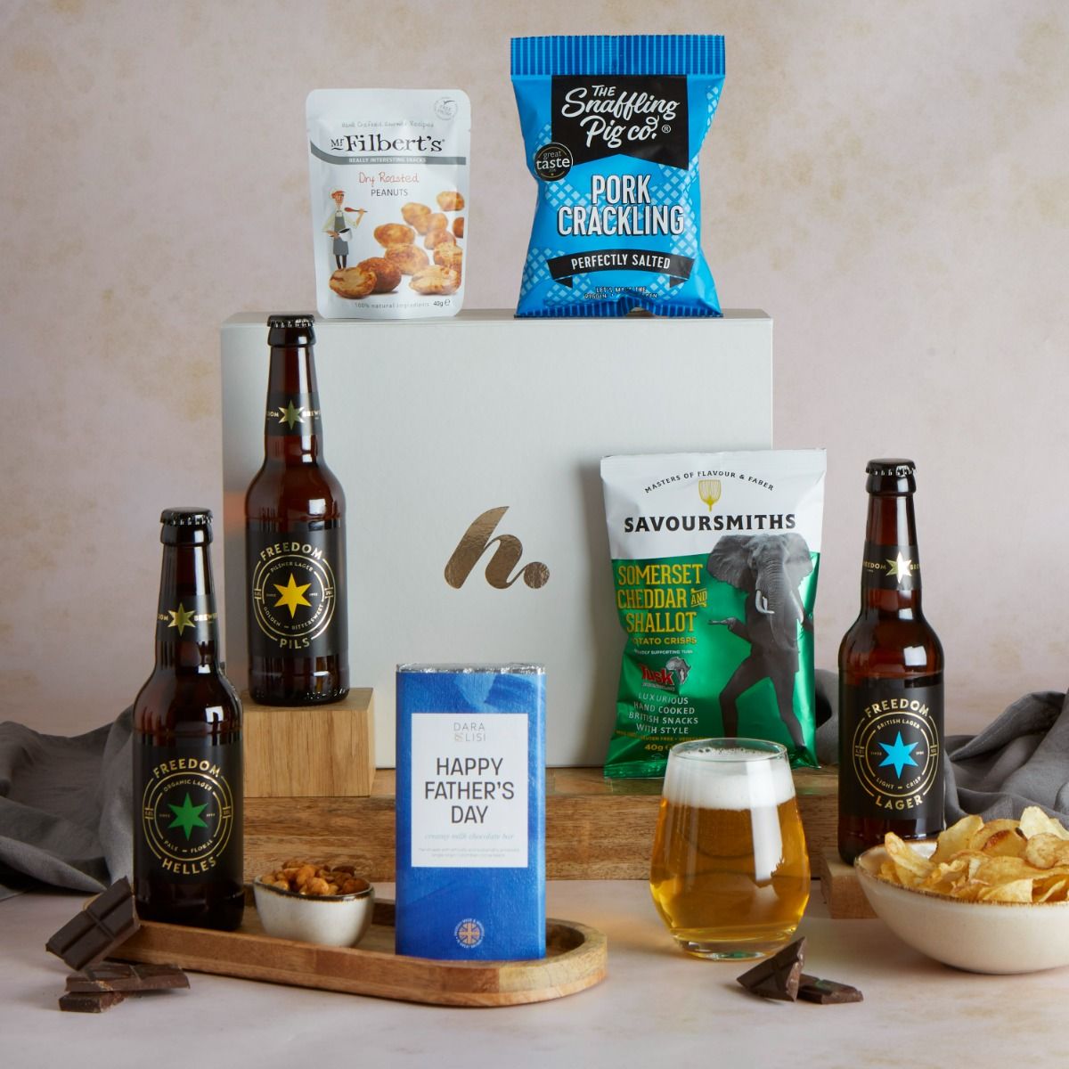 Father's Day Beer and Treats Hamper with contents on display