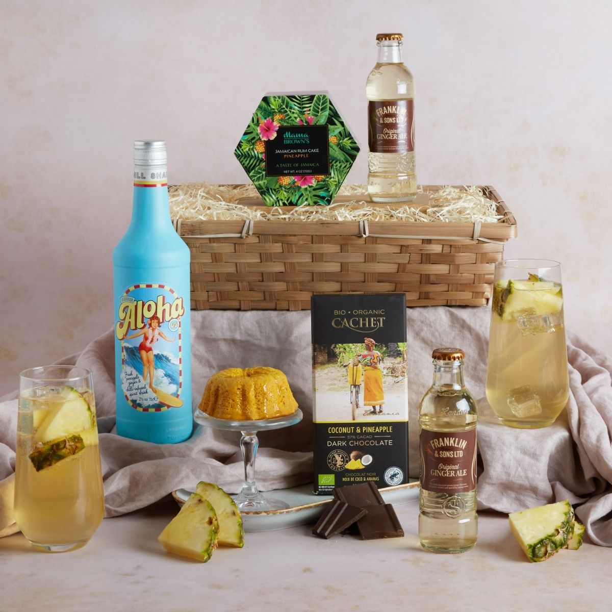Tropical Cocktail Hamper with contents on display