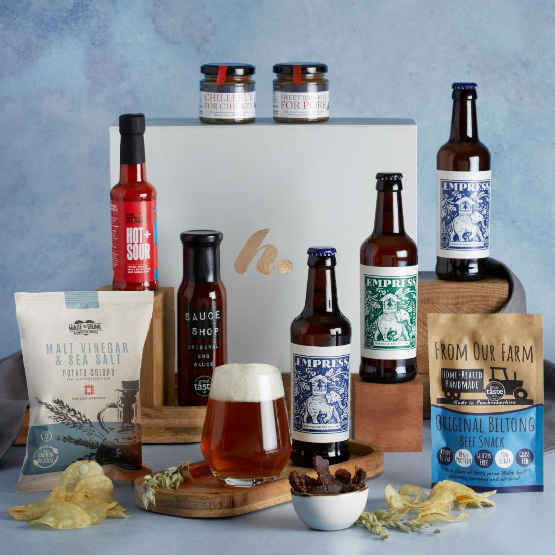 BBQ Heroes Hamper with contents on display