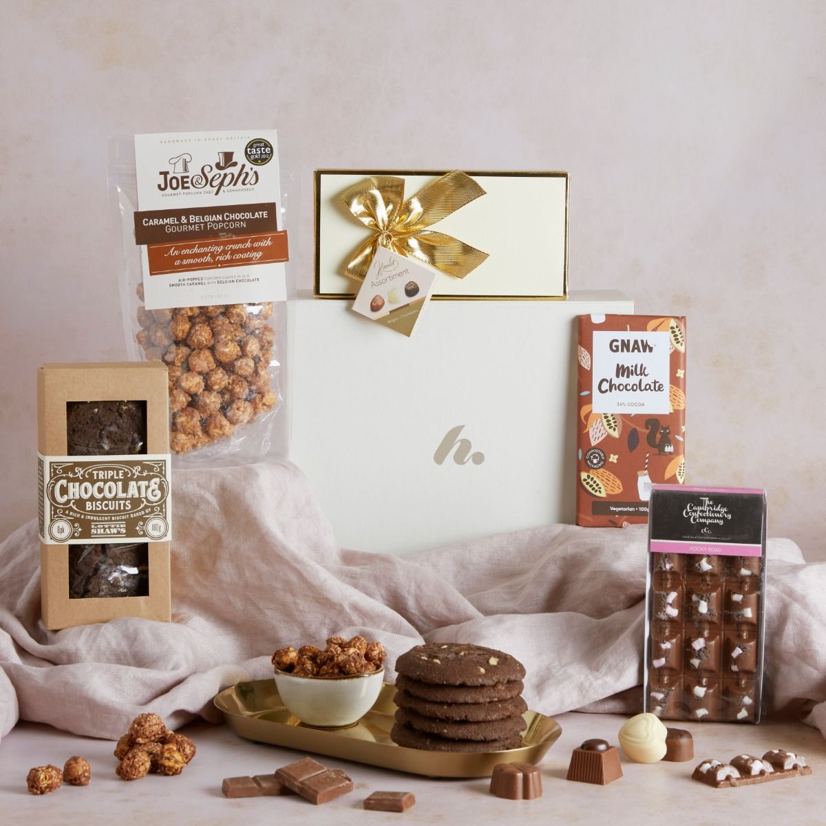 Heavenly Chocolate Hamper with contents on display