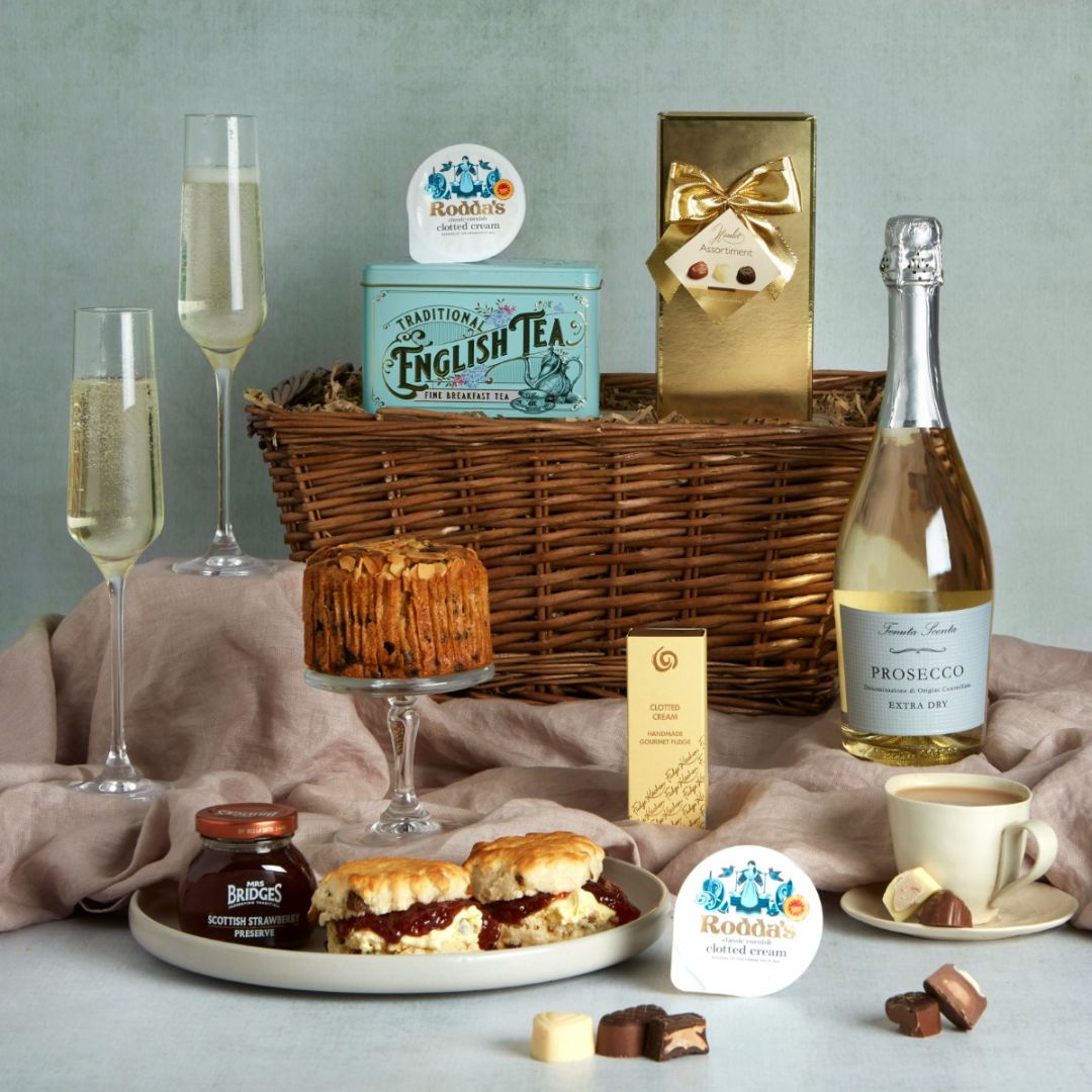 Afternoon Tea With Prosecco Hamper with contents on display
