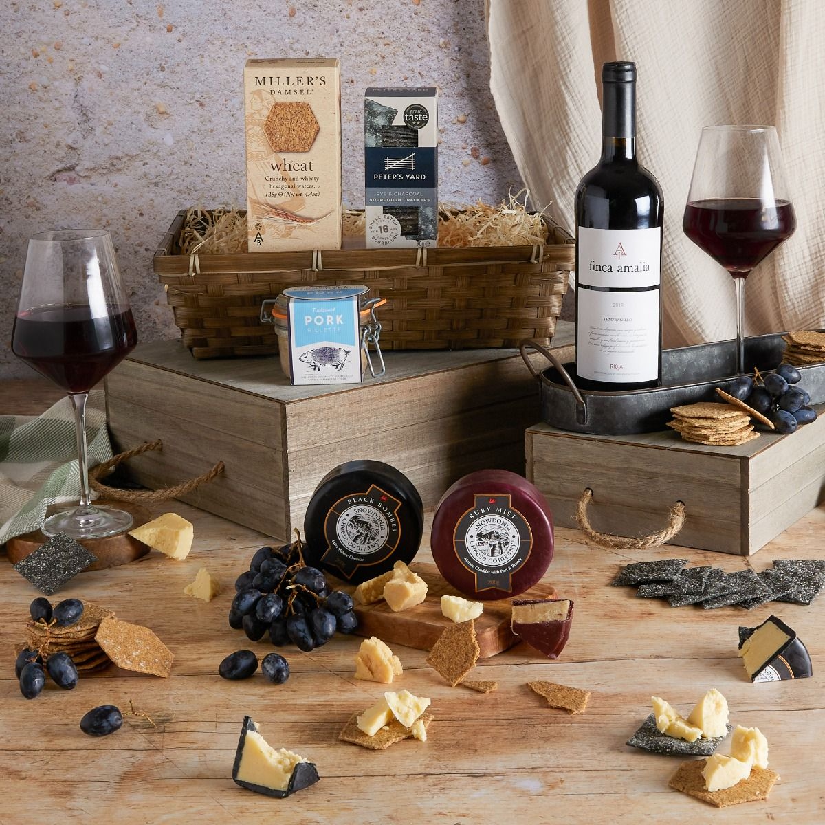 Father's Day Wine, Cheese & Rillette Gift with contents on display