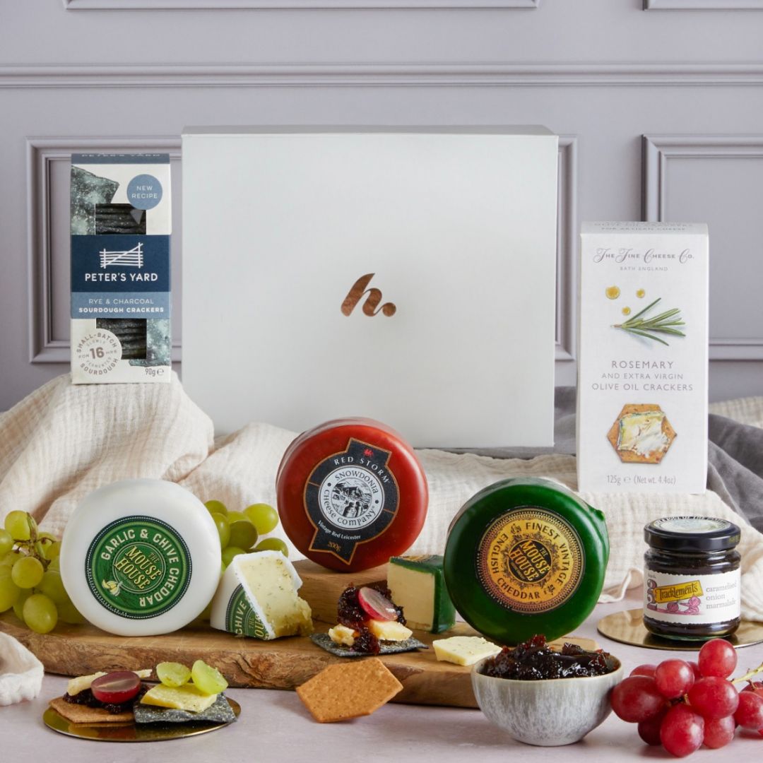 Cheese Lovers Hamper with contents on display